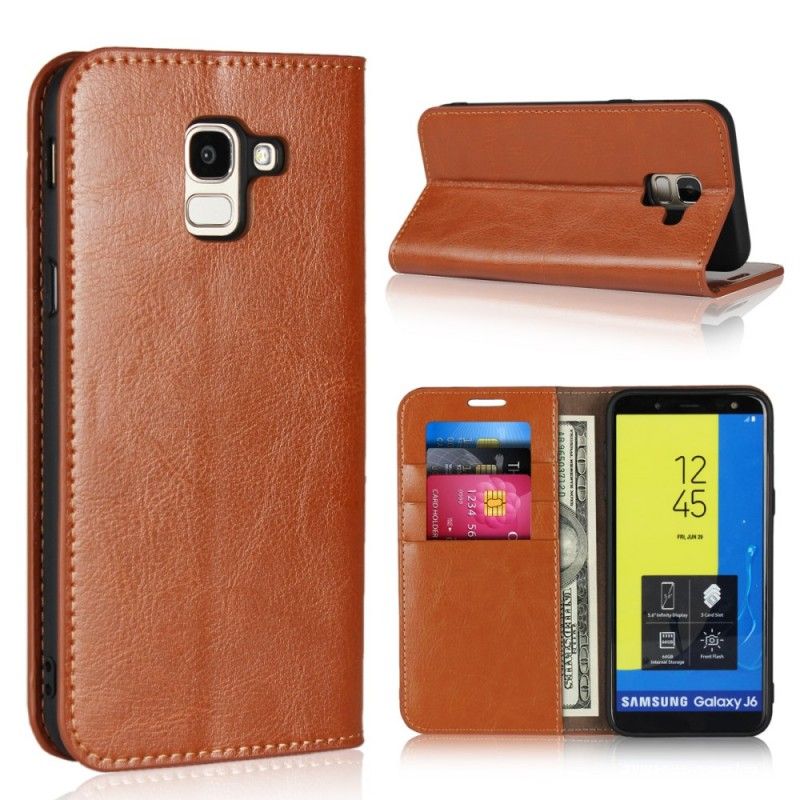 Læder Cover for Samsung Galaxy J6 Sort Gammelt Kunstlæder