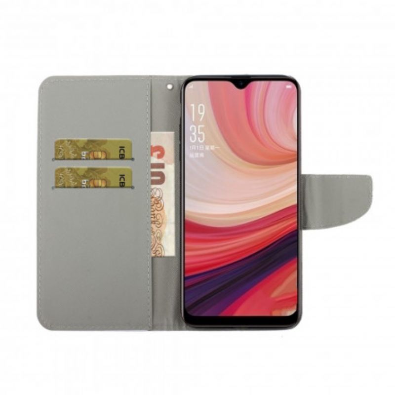 Flip Cover Oppo A15 Blomsterkranie Med Snor