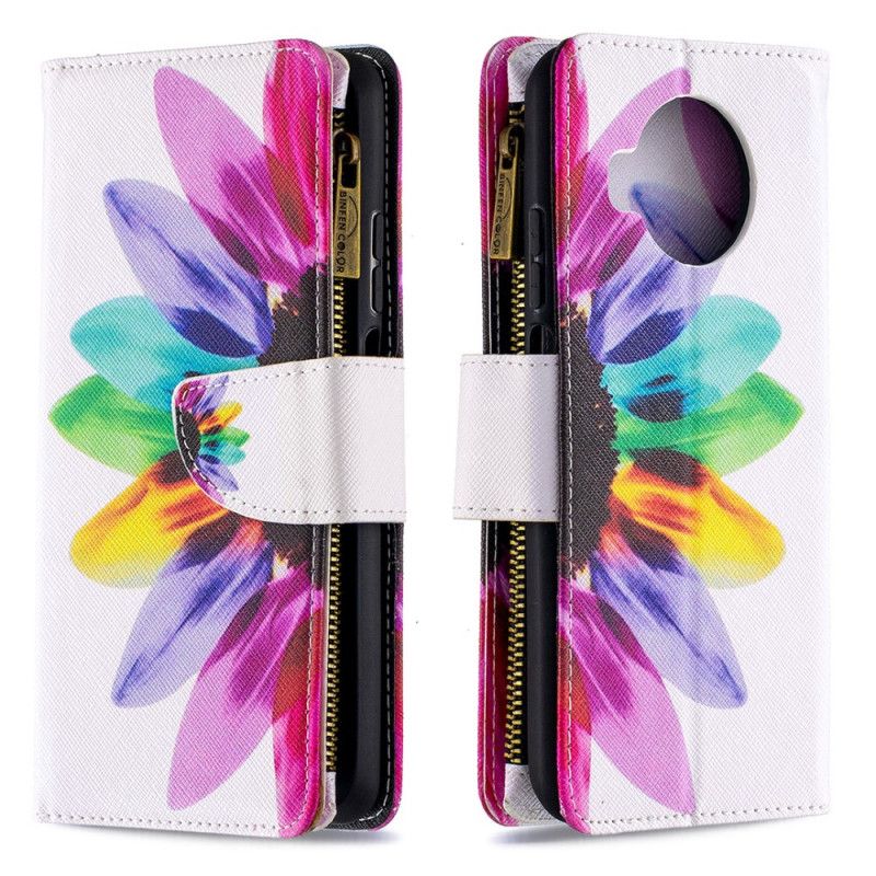 Flip Cover Læder for Xiaomi Mi 10T Lite 5G / Redmi Note 9 Pro 5G Sort Blomsterlomme Med Lynlås