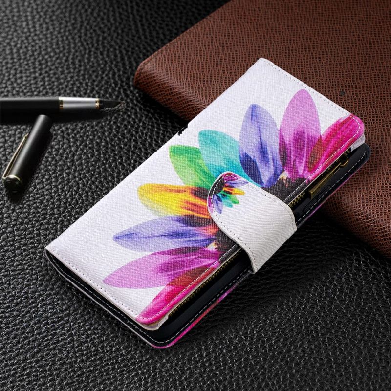 Flip Cover Læder for Xiaomi Mi 10T Lite 5G / Redmi Note 9 Pro 5G Sort Blomsterlomme Med Lynlås