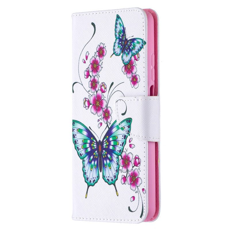 Flip Cover Læder Xiaomi Mi 10T Lite 5G / Redmi Note 9 Pro 5G Magenta Sommerfuglflyvning Original