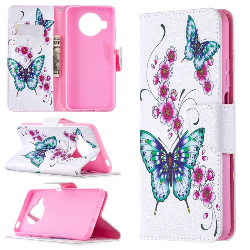 Flip Cover Læder Xiaomi Mi 10T Lite 5G / Redmi Note 9 Pro 5G Magenta Sommerfuglflyvning Original