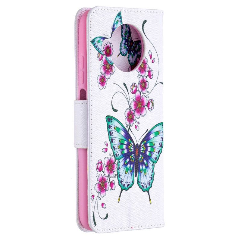 Flip Cover Læder Xiaomi Mi 10T Lite 5G / Redmi Note 9 Pro 5G Magenta Sommerfuglflyvning Original