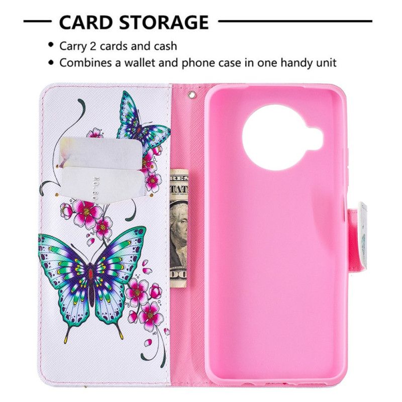 Flip Cover Læder Xiaomi Mi 10T Lite 5G / Redmi Note 9 Pro 5G Magenta Sommerfuglflyvning Original