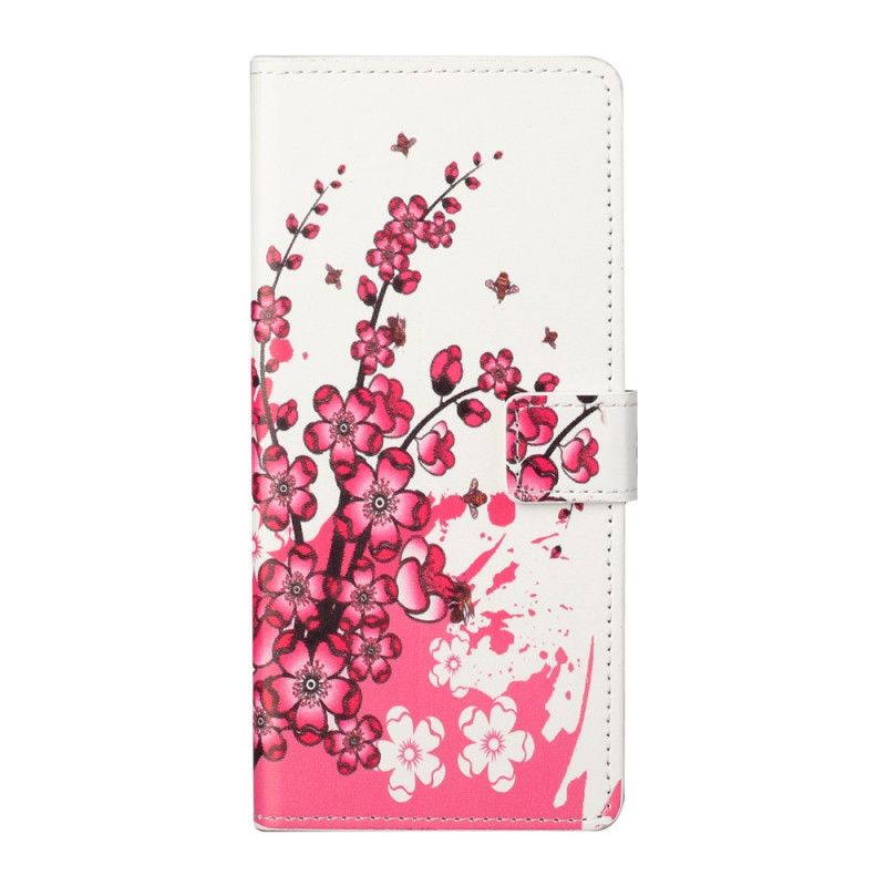 Flip Cover Læder Xiaomi Mi 10T Lite 5G / Redmi Note 9 Pro 5G Magenta Tropiske Blomster Original