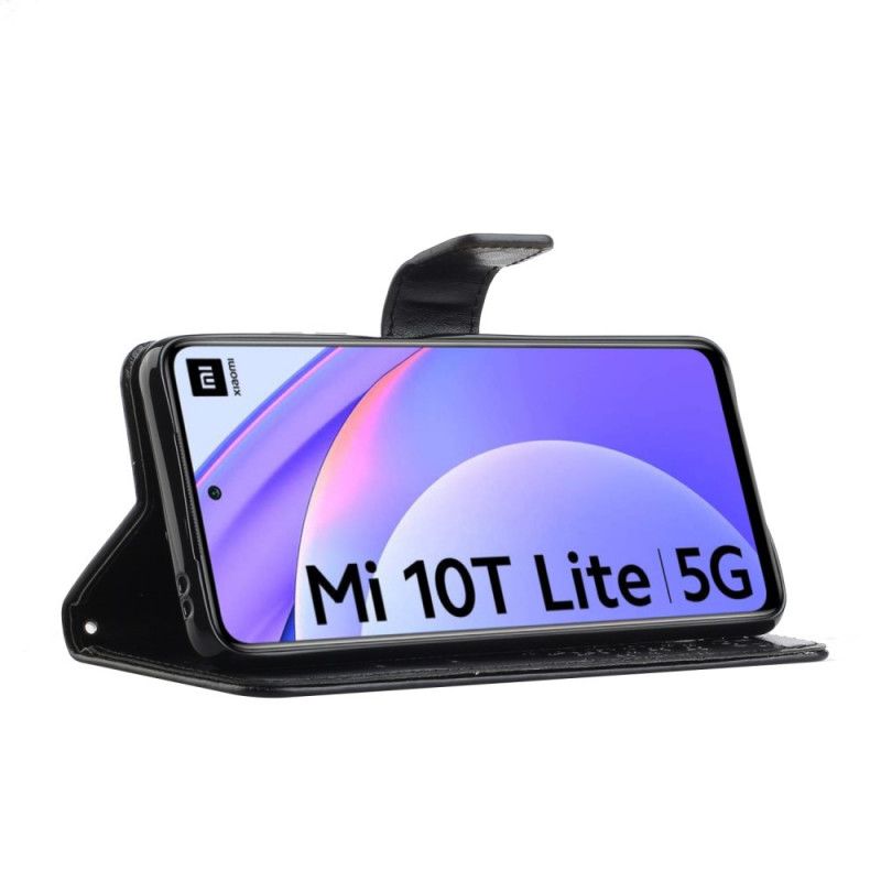 Flip Cover Læder Xiaomi Mi 10T Lite 5G / Redmi Note 9 Pro 5G Sort Træ- Og Stringugler