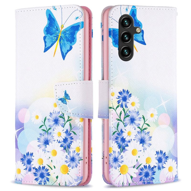 Flip Cover Samsung Galaxy A15 Sommerfugl Og Blomster Akvarel