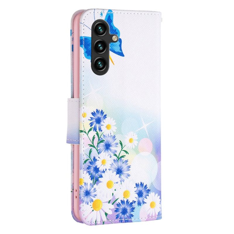 Flip Cover Samsung Galaxy A15 Sommerfugl Og Blomster Akvarel