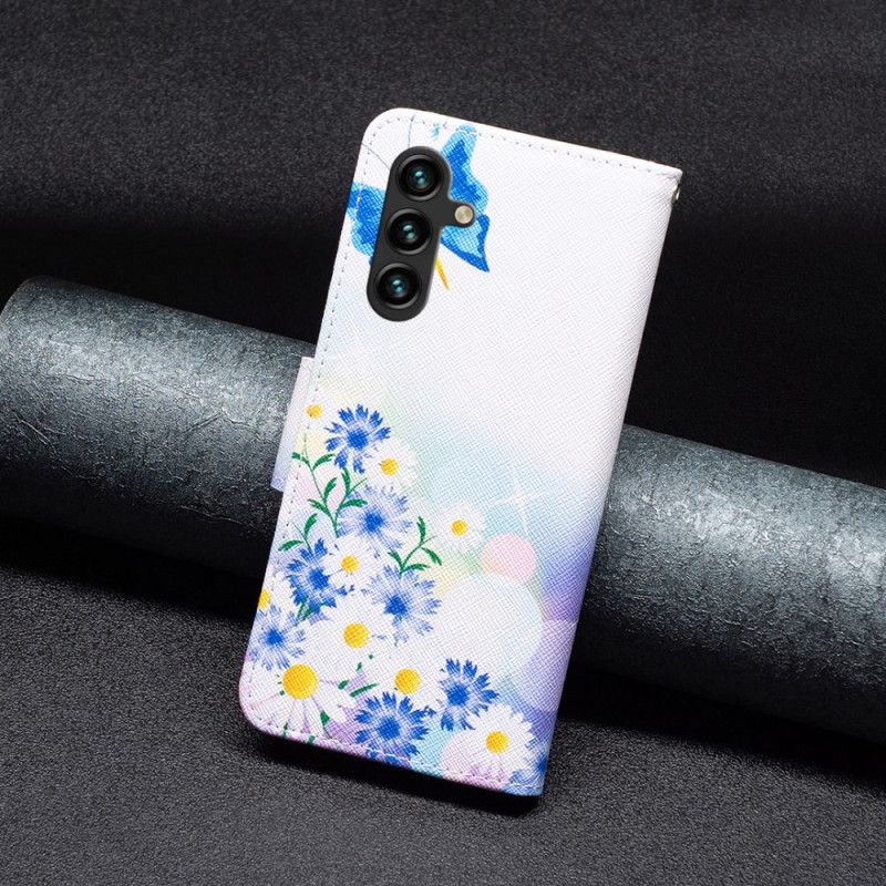 Flip Cover Samsung Galaxy A15 Sommerfugl Og Blomster Akvarel