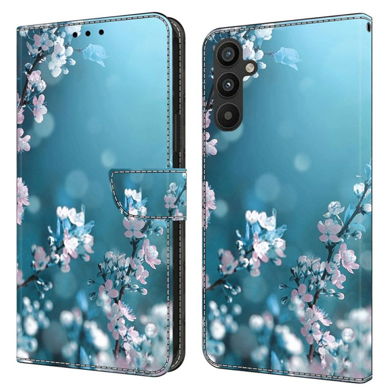 Læder Cover Samsung Galaxy A15 Hvide Blomster