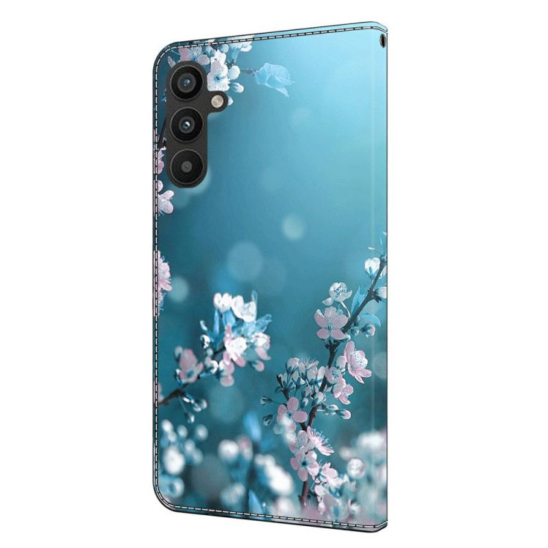 Læder Cover Samsung Galaxy A15 Hvide Blomster