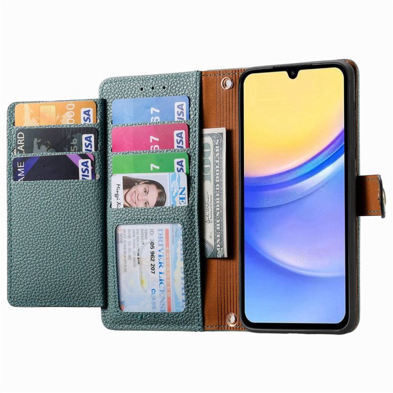 Læder Cover Samsung Galaxy A15 Telefon Etui Hjertemønster Og Rfid-beskyttelse