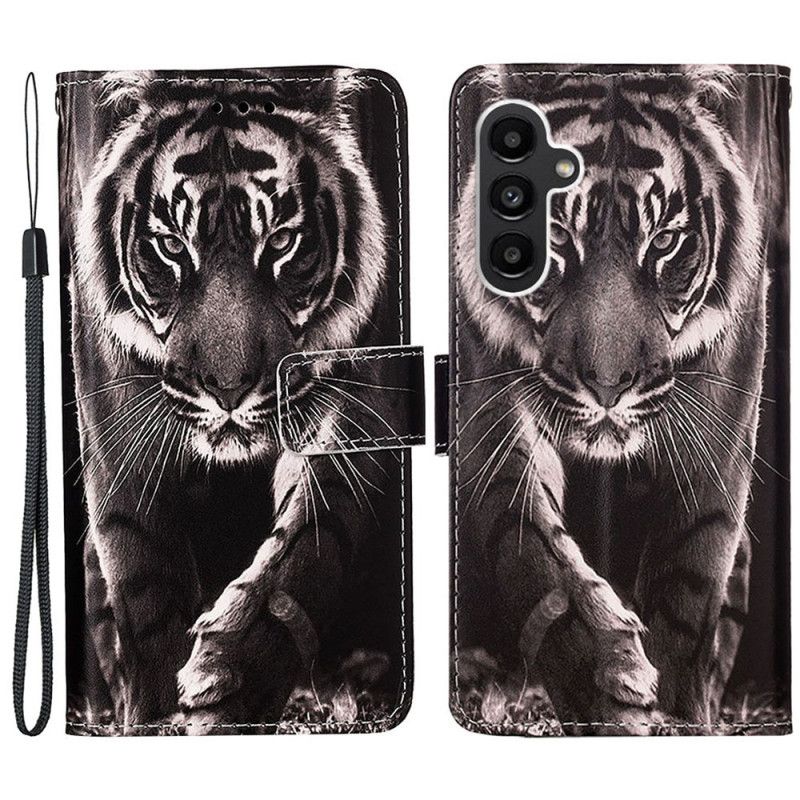 Læder Cover Samsung Galaxy A15 Telefon Etui Tiger Med Rem