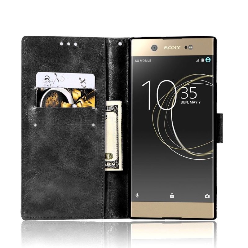 Flip Cover Læder Sony Xperia XA1 Sort Vintage Lædereffekt Med Rem