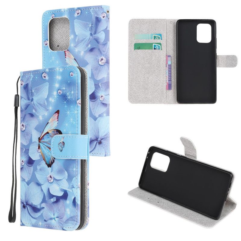 Flip Cover Læder Samsung Galaxy S10 Lite Diamant Sommerfugle Med Rem