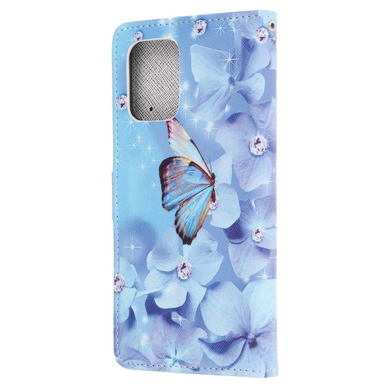 Flip Cover Læder Samsung Galaxy S10 Lite Diamant Sommerfugle Med Rem