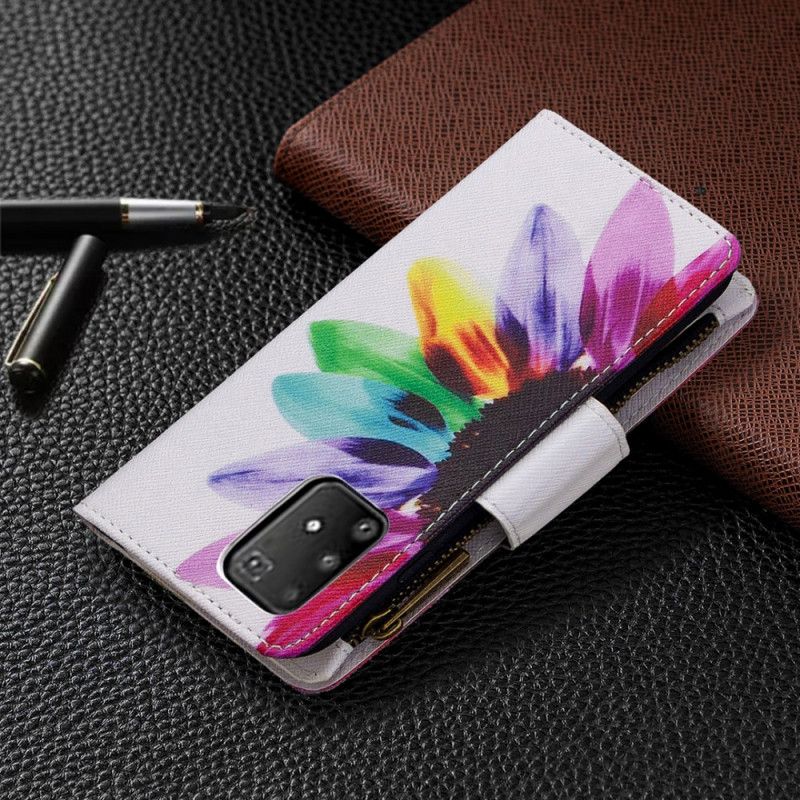 Flip Cover Læder Samsung Galaxy S10 Lite Sort Blomst Med Lynlås Original