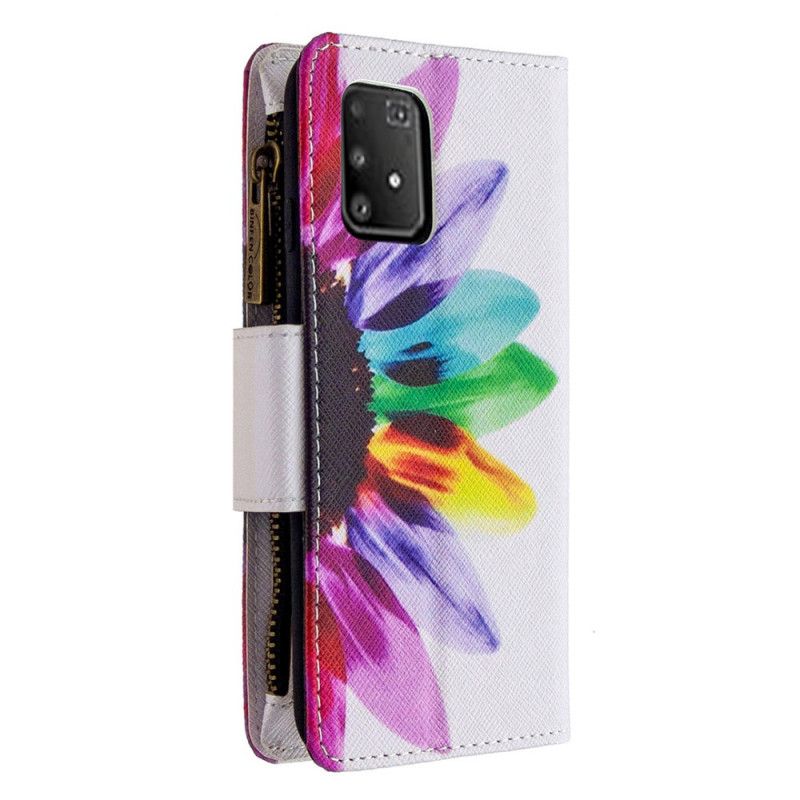 Flip Cover Læder Samsung Galaxy S10 Lite Sort Blomst Med Lynlås Original