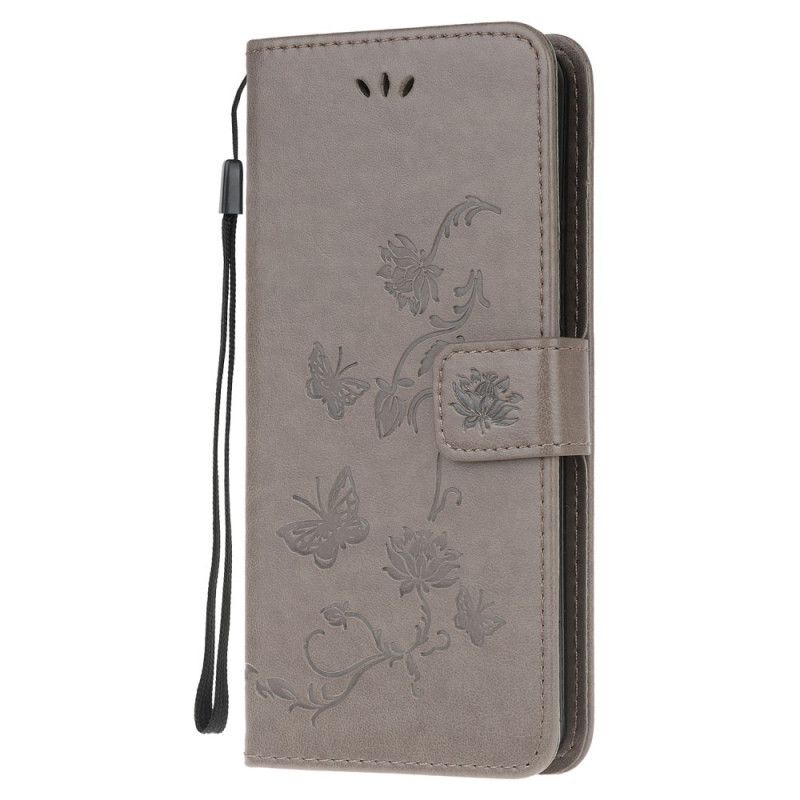 Flip Cover Læder Samsung Galaxy S10 Lite Sort Sommerfugle Og Tanga Blomster