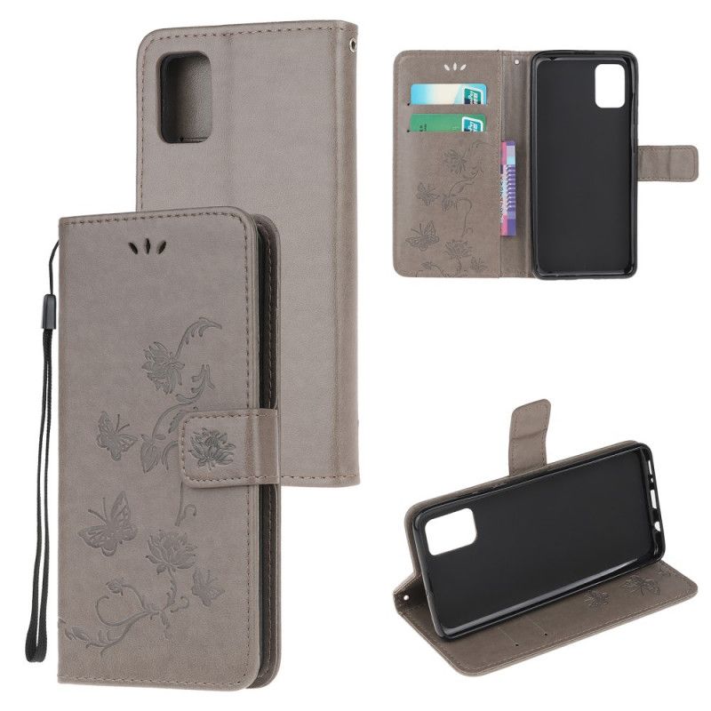 Flip Cover Læder Samsung Galaxy S10 Lite Sort Sommerfugle Og Tanga Blomster