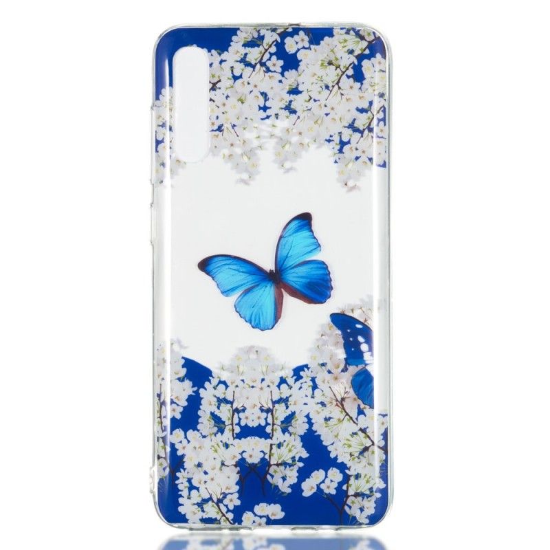 Cover Samsung Galaxy A70 Blå Sommerfugl Og Vinterblomster