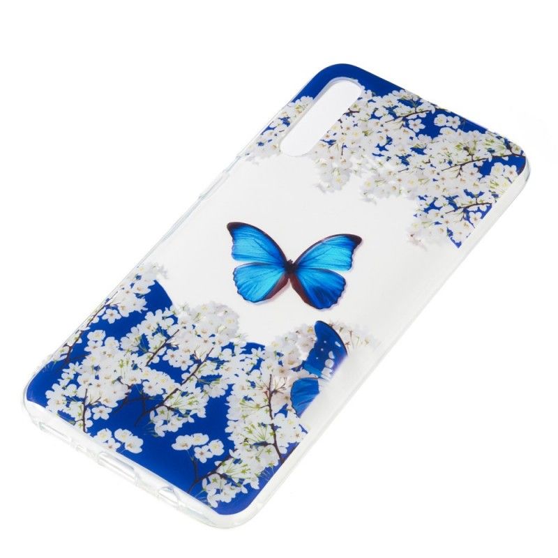 Cover Samsung Galaxy A70 Blå Sommerfugl Og Vinterblomster