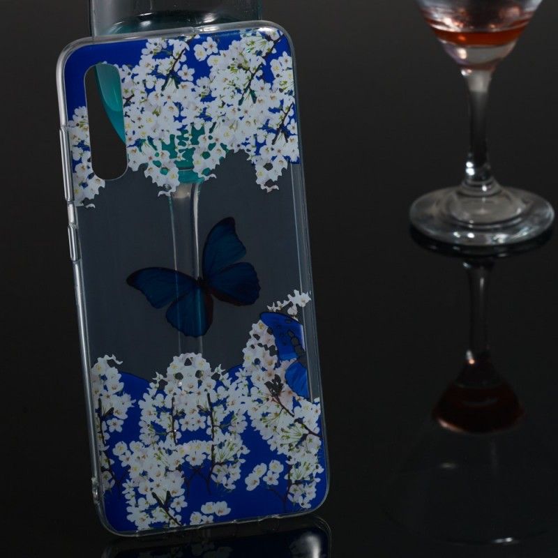 Cover Samsung Galaxy A70 Blå Sommerfugl Og Vinterblomster