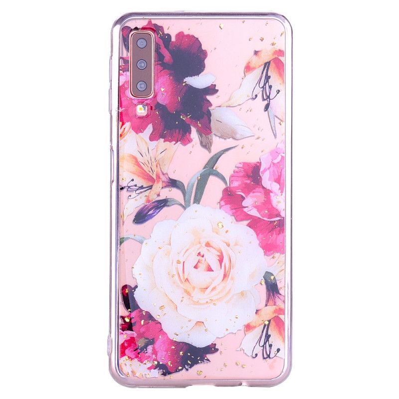 Cover Samsung Galaxy A70 Blomster Og Glitter Beskyttelse