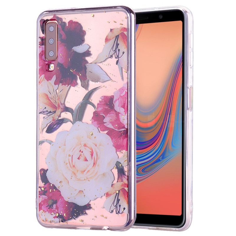 Cover Samsung Galaxy A70 Blomster Og Glitter Beskyttelse