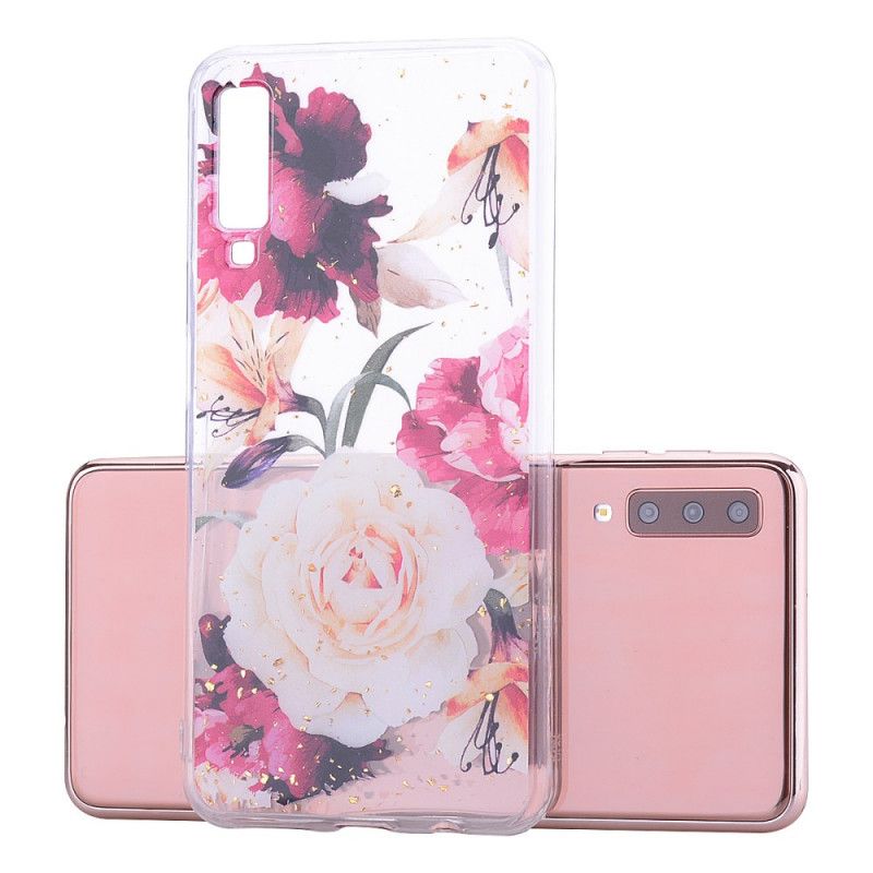 Cover Samsung Galaxy A70 Blomster Og Glitter Beskyttelse