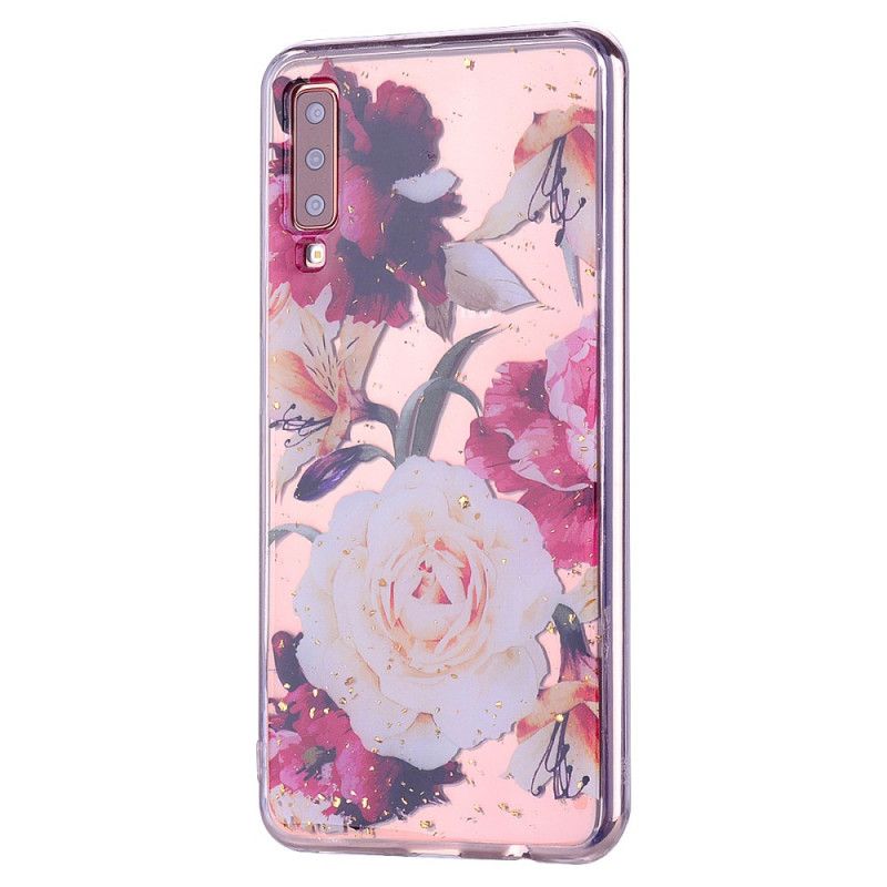 Cover Samsung Galaxy A70 Blomster Og Glitter Beskyttelse