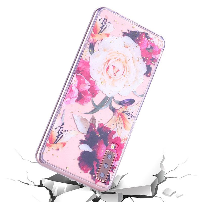 Cover Samsung Galaxy A70 Blomster Og Glitter Beskyttelse