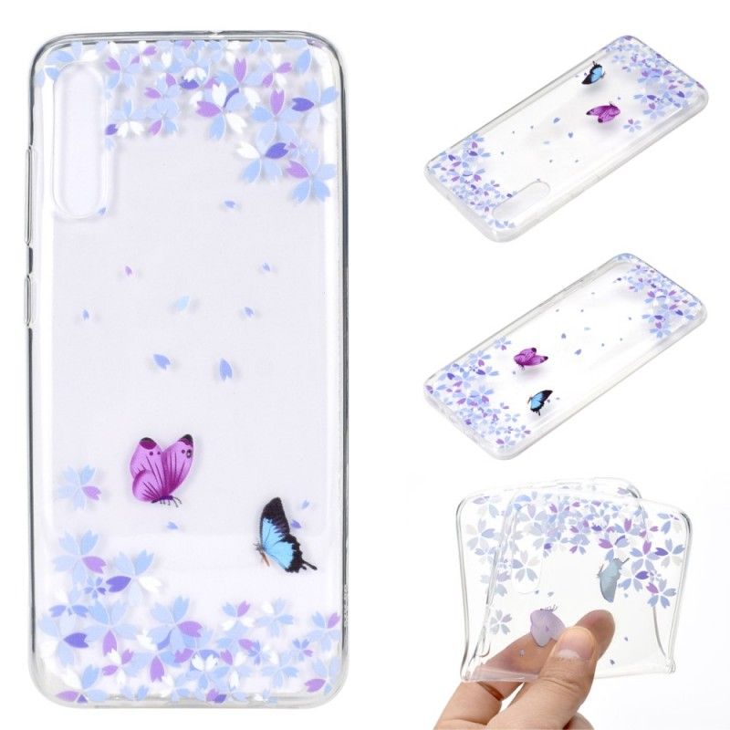 Cover Samsung Galaxy A70 Gennemsigtige Sommerfugle Og Blomster