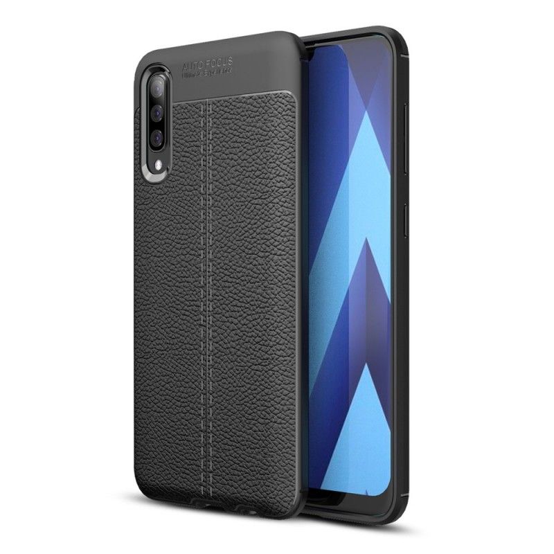 Cover Samsung Galaxy A70 Sort Dobbelt Line Lychee Læder Effekt