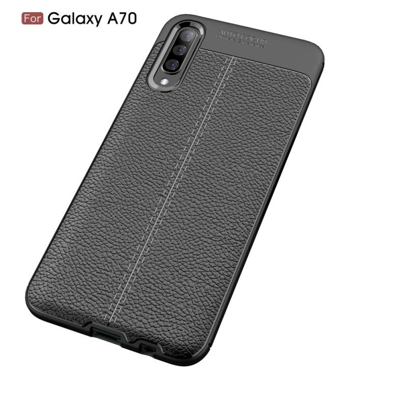 Cover Samsung Galaxy A70 Sort Dobbelt Line Lychee Læder Effekt