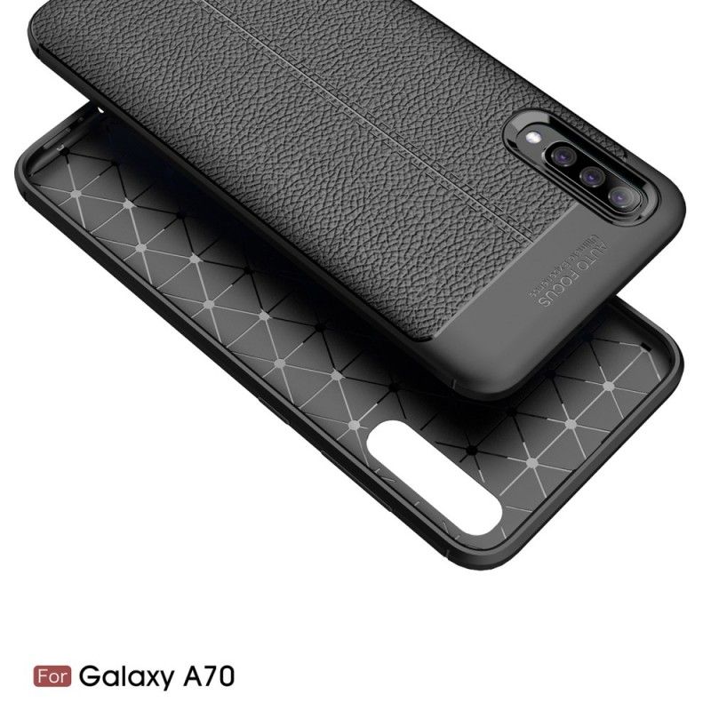 Cover Samsung Galaxy A70 Sort Dobbelt Line Lychee Læder Effekt