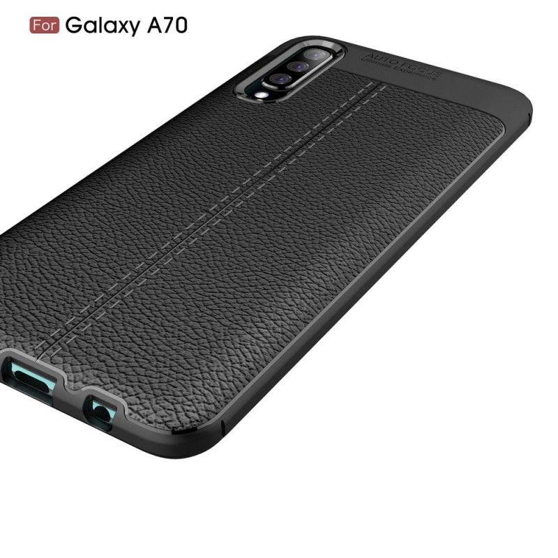 Cover Samsung Galaxy A70 Sort Dobbelt Line Lychee Læder Effekt