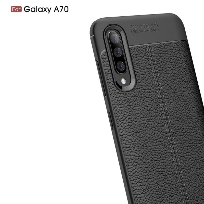 Cover Samsung Galaxy A70 Sort Dobbelt Line Lychee Læder Effekt