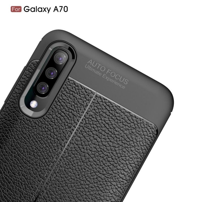 Cover Samsung Galaxy A70 Sort Dobbelt Line Lychee Læder Effekt