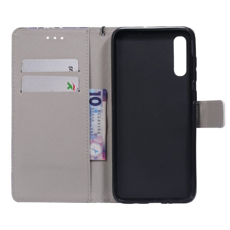 Flip Cover Læder for Samsung Galaxy A70 Lyserød Farverige Remme Sommerfugle