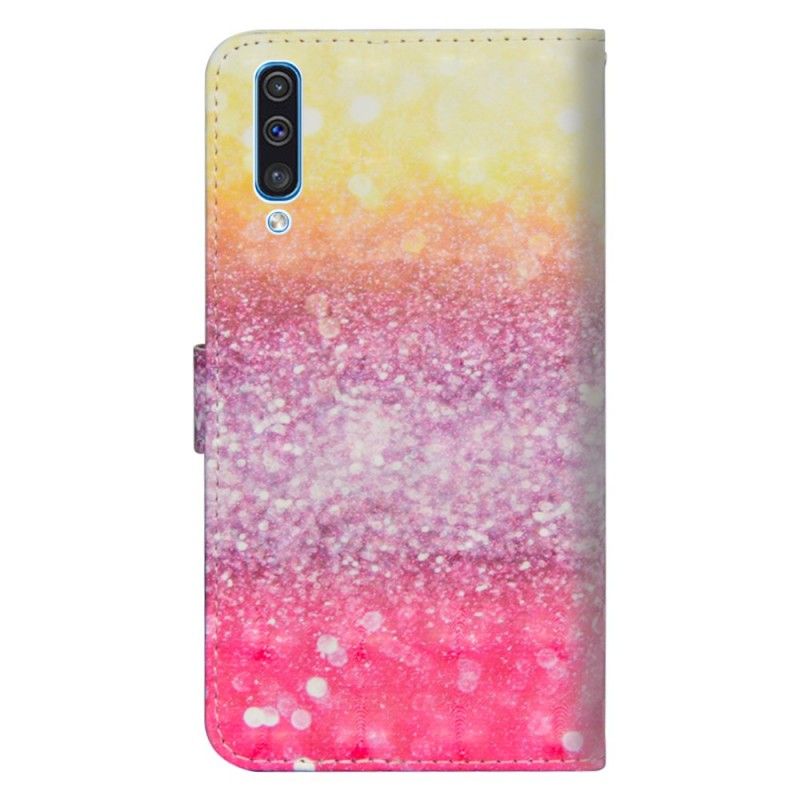 Flip Cover Læder for Samsung Galaxy A70 Magenta Glittergradient