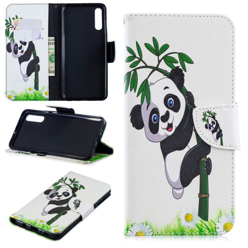 Flip Cover Læder for Samsung Galaxy A70 Panda På Bambus