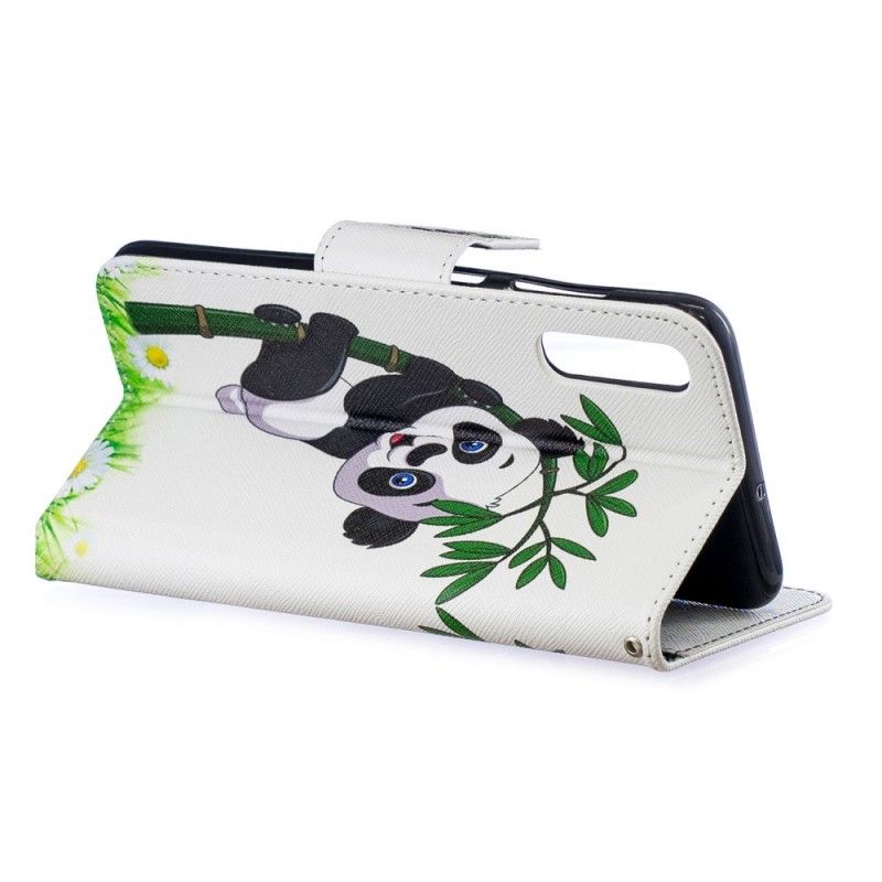 Flip Cover Læder for Samsung Galaxy A70 Panda På Bambus