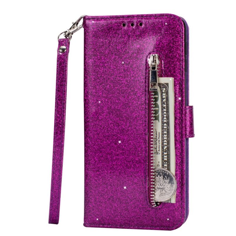 Flip Cover Læder for Samsung Galaxy A70 Sort Glitterremmepung