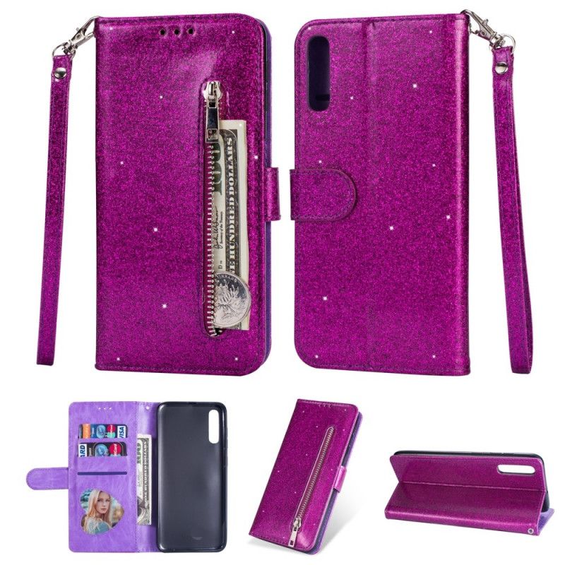 Flip Cover Læder for Samsung Galaxy A70 Sort Glitterremmepung