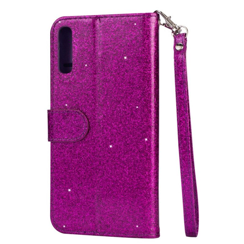 Flip Cover Læder for Samsung Galaxy A70 Sort Glitterremmepung