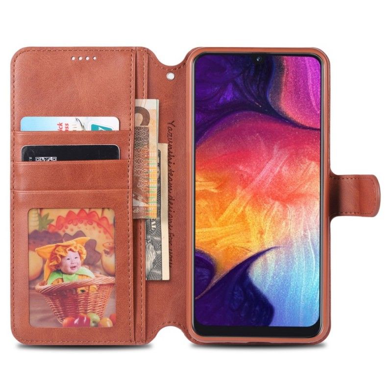 Flip Cover Læder for Samsung Galaxy A70 Sort Retro Azns