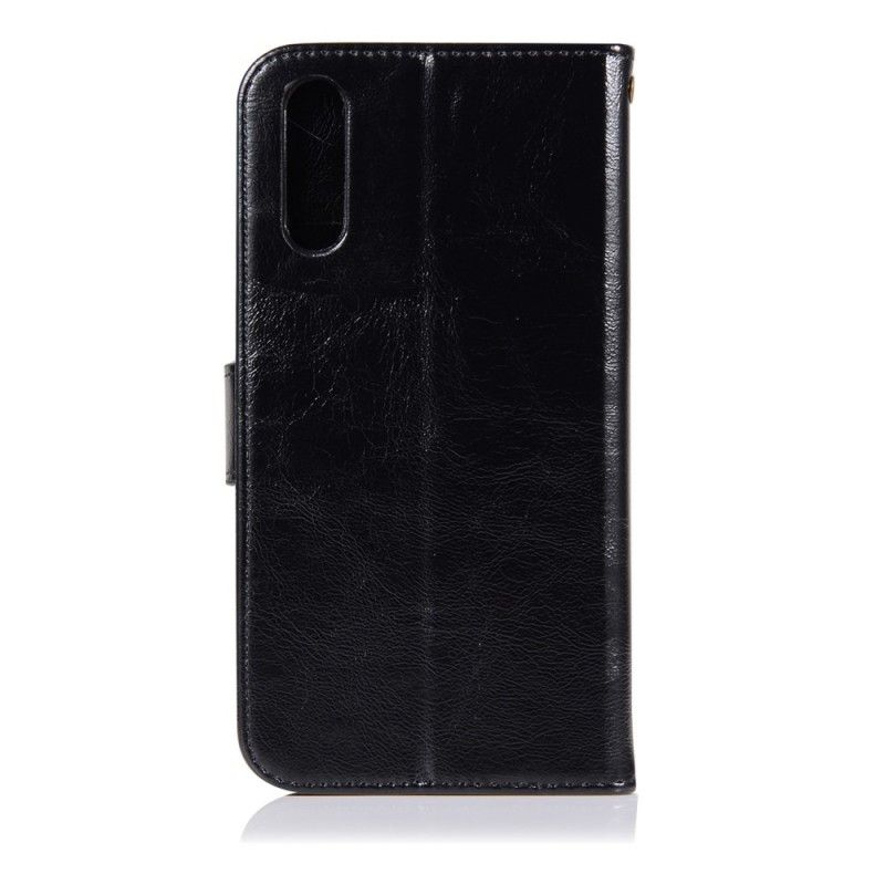 Flip Cover Læder for Samsung Galaxy A70 Sort Vintage Lædereffekt Med Rem