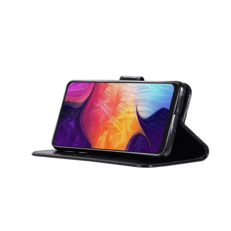 Flip Cover Læder for Samsung Galaxy A70 Sort Vintage Lædereffekt Med Rem