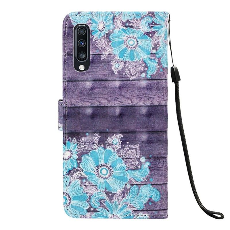 Flip Cover Læder Samsung Galaxy A70 Blå Blomster Beskyttelse